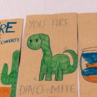 Some student-designed paper bags for Kids  food basket